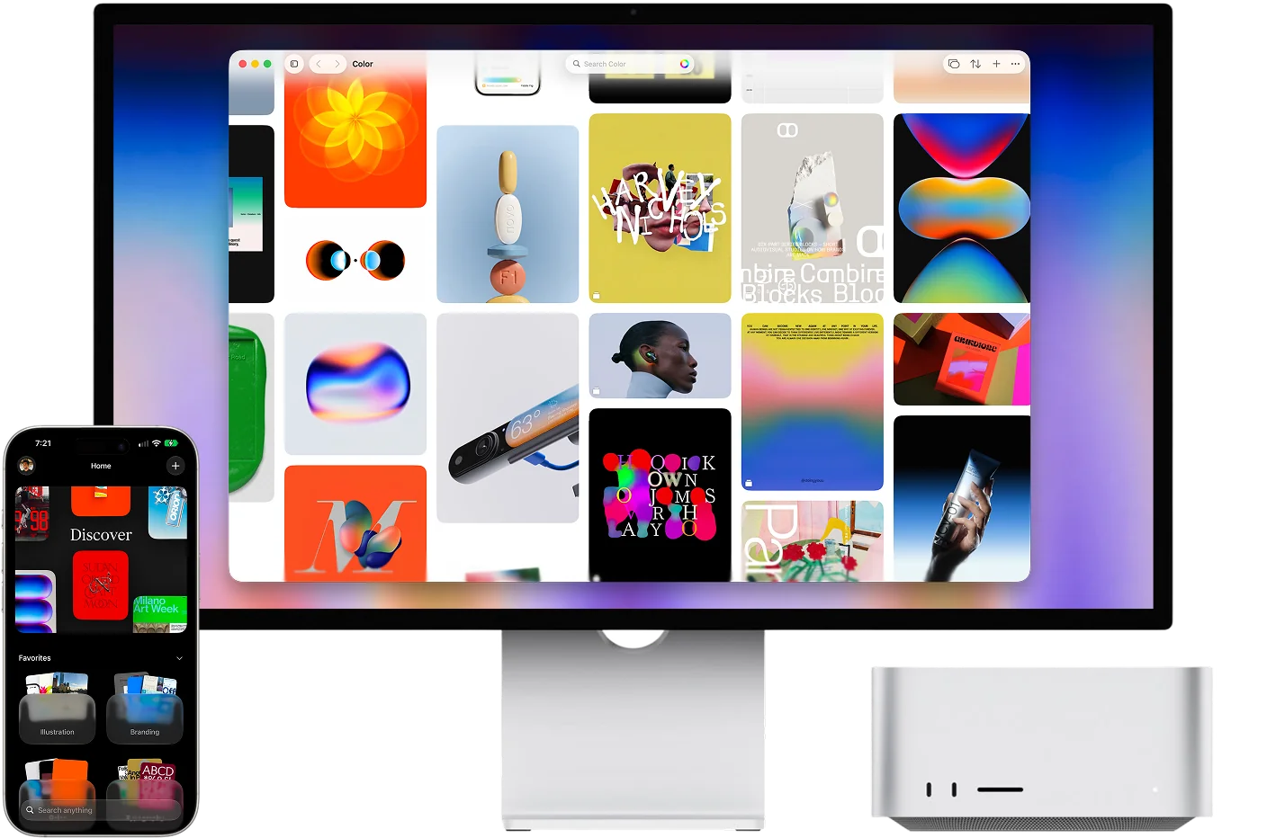 Recollect on an iPhone, a Studio Display and a Mac Studio