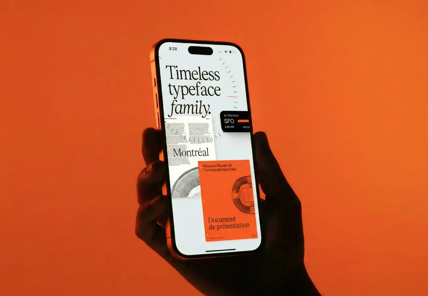 Typeface — phone specimen on orange